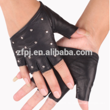 Navy Mode Frauen kurzen Finger / fingerless Leder Handschuhe mit Mode Studs Leder Handschuhe